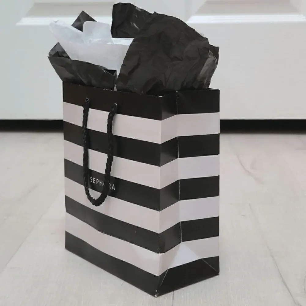 🖤🤍 SEPHORA Empty Striped Paper Shopping Gift Bag Rope Handles w/Tissues
